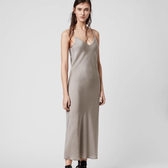All Saints Dresses & Skirts - AllSaints Ultimate Grey Satin Slip Midi Dress Size S